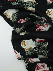 Load image into Gallery viewer, Beige &amp; Burgundy Roses Rayon Challis