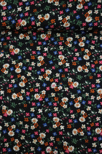 Wild Ditsy Floral on Black Rayon Challis