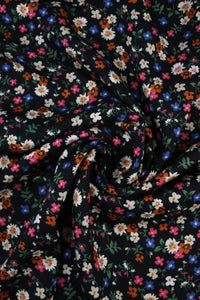 Wild Ditsy Floral on Black Rayon Challis