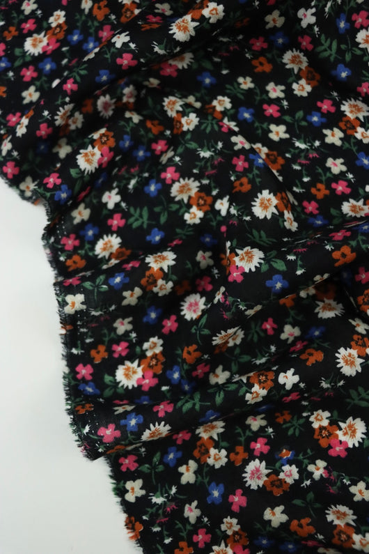 Wild Ditsy Floral on Black Rayon Challis