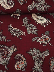 Load image into Gallery viewer, Paisley Elements on Burgundy Rayon Challis