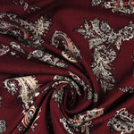 Load image into Gallery viewer, Paisley Elements on Burgundy Rayon Challis
