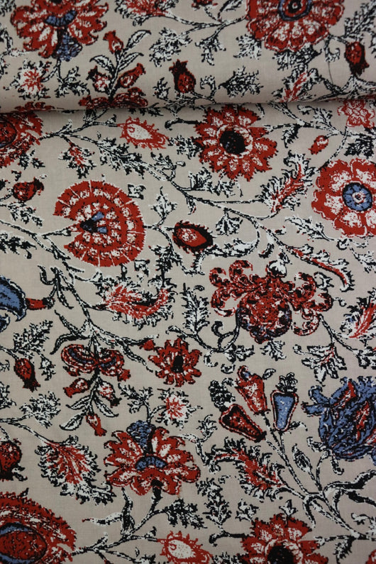Antiqued Floral on Stone Rayon Challis