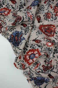 Antiqued Floral on Stone Rayon Challis