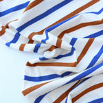 Load image into Gallery viewer, Ivory/Royal/Dark Camel Stripe 100% Cotton Jersey
