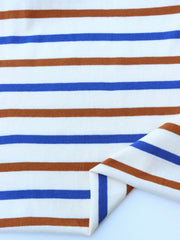 Load image into Gallery viewer, Ivory/Royal/Dark Camel Stripe 100% Cotton Jersey