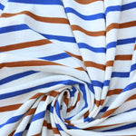 Load image into Gallery viewer, Ivory/Royal/Dark Camel Stripe 100% Cotton Jersey
