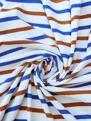 Load image into Gallery viewer, Ivory/Royal/Dark Camel Stripe 100% Cotton Jersey