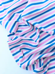 Load image into Gallery viewer, Ivory/Pink/Turquoise Stripe 100% Cotton Jersey
