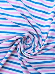 Load image into Gallery viewer, Ivory/Pink/Turquoise Stripe 100% Cotton Jersey