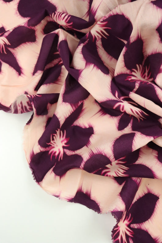 Plum & Magenta Shibori Flowers Cotton Lawn | Designer Deadstock