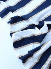 Load image into Gallery viewer, Navy/Ivory/Taupe Stripe 100% Cotton Jersey