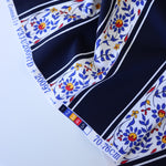 Load image into Gallery viewer, Flower Stencil &amp; Navy Stripe Nylon Spandex Tricot | Designer Deadstock
