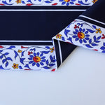 Load image into Gallery viewer, Flower Stencil &amp; Navy Stripe Nylon Spandex Tricot | Designer Deadstock
