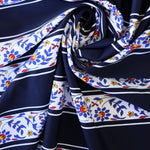 Load image into Gallery viewer, Flower Stencil &amp; Navy Stripe Nylon Spandex Tricot | Designer Deadstock
