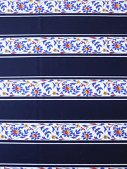 Load image into Gallery viewer, Flower Stencil &amp; Navy Stripe Nylon Spandex Tricot | Designer Deadstock
