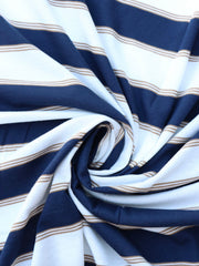 Load image into Gallery viewer, Navy/Ivory/Taupe Stripe 100% Cotton Jersey