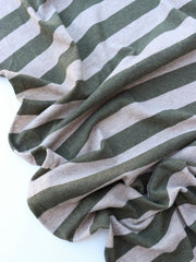 Load image into Gallery viewer, Heathered Olive &amp; Oatmeal Stripe 100% Cotton Jersey