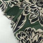 Load image into Gallery viewer, 1YD 29IN REMNANT; Black Floral Outlines on Hunter Green Cotton Lawn | Designer Deadstock
