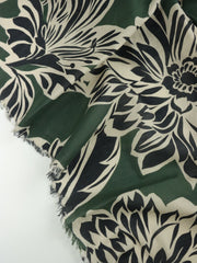 Load image into Gallery viewer, 1YD 29IN REMNANT; Black Floral Outlines on Hunter Green Cotton Lawn | Designer Deadstock
