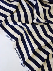 Load image into Gallery viewer, Ivory &amp; Navy Vertical 1/2&quot; Stripe Nylon Spandex Tricot | Designer Deadstock
