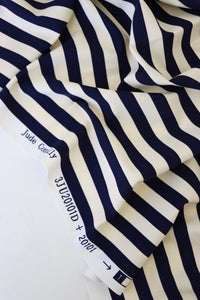 Ivory & Navy Vertical 1/2" Stripe Nylon Spandex Tricot | Designer Deadstock