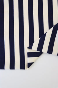 Ivory & Navy Vertical 1/2" Stripe Nylon Spandex Tricot | Designer Deadstock