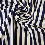 Load image into Gallery viewer, Ivory &amp; Navy Vertical 1/2&quot; Stripe Nylon Spandex Tricot | Designer Deadstock
