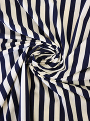 Load image into Gallery viewer, Ivory &amp; Navy Vertical 1/2&quot; Stripe Nylon Spandex Tricot | Designer Deadstock
