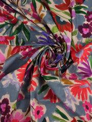 Load image into Gallery viewer, Painted Wildflowers on Slate Blue Cotton Lawn | Designer Deadstock