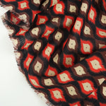 Load image into Gallery viewer, Candy Apple &amp; Mahogany Ikat Diamonds on Black Cotton Lawn | Designer Deadstock
