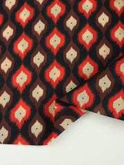 Load image into Gallery viewer, Candy Apple &amp; Mahogany Ikat Diamonds on Black Cotton Lawn | Designer Deadstock