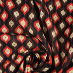Load image into Gallery viewer, Candy Apple &amp; Mahogany Ikat Diamonds on Black Cotton Lawn | Designer Deadstock
