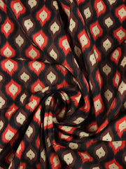 Load image into Gallery viewer, Candy Apple &amp; Mahogany Ikat Diamonds on Black Cotton Lawn | Designer Deadstock