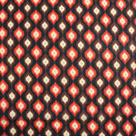 Load image into Gallery viewer, Candy Apple &amp; Mahogany Ikat Diamonds on Black Cotton Lawn | Designer Deadstock
