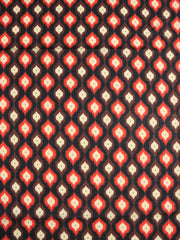 Load image into Gallery viewer, Candy Apple &amp; Mahogany Ikat Diamonds on Black Cotton Lawn | Designer Deadstock
