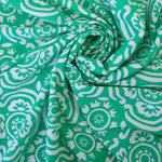 Load image into Gallery viewer, White Floral on Green Nylon Spandex Tricot | Designer Deadstock
