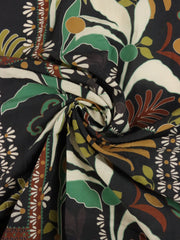 Load image into Gallery viewer, Green &amp; Mustard Floral on Black Cotton Lawn | Designer Deadstock