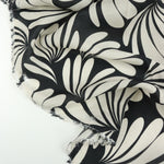 Load image into Gallery viewer, White Botanic on Black Viscose Sateen | Designer Deadstock
