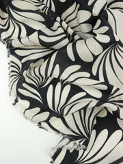 Load image into Gallery viewer, White Botanic on Black Viscose Sateen | Designer Deadstock