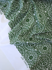 Load image into Gallery viewer, Mosaic Lanterns on Olive Nylon Spandex Tricot | Designer Deadstock
