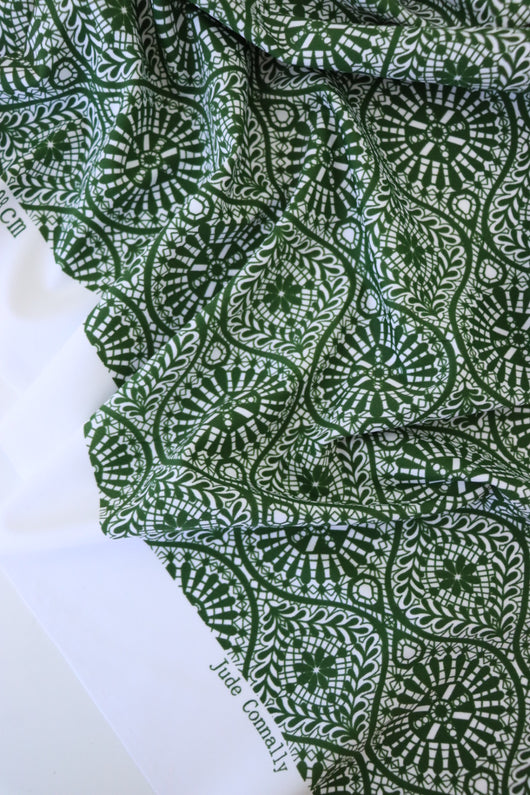 Mosaic Lanterns on Olive Nylon Spandex Tricot | Designer Deadstock