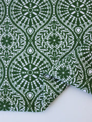 Load image into Gallery viewer, Mosaic Lanterns on Olive Nylon Spandex Tricot | Designer Deadstock
