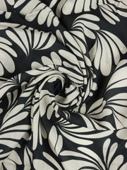 Load image into Gallery viewer, White Botanic on Black Viscose Sateen | Designer Deadstock