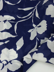 Load image into Gallery viewer, 3YD FLAWED REMNANT; White Floral on Navy Cotton Lawn | Designer Deadstock
