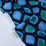 Load image into Gallery viewer, Peri/Green Lanterns on Navy Nylon Spandex Tricot | Designer Deadstock
