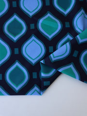Load image into Gallery viewer, Peri/Green Lanterns on Navy Nylon Spandex Tricot | Designer Deadstock

