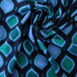 Load image into Gallery viewer, Peri/Green Lanterns on Navy Nylon Spandex Tricot | Designer Deadstock
