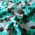Load image into Gallery viewer, 2YD Teal Roses on Ivory Bullet Techno | Kayla's Destash
