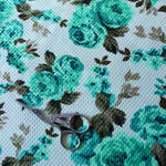 Load image into Gallery viewer, 2YD Teal Roses on Ivory Bullet Techno | Kayla's Destash
